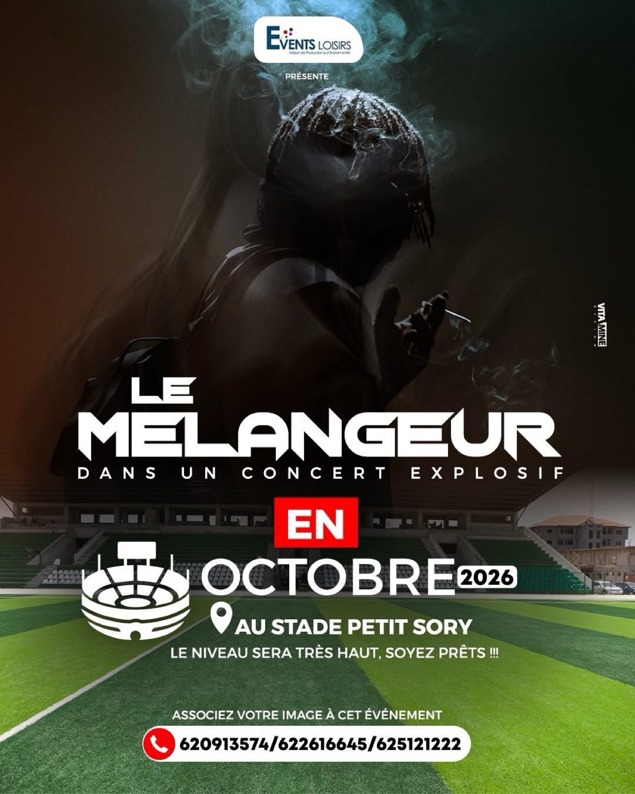 Affiche promo du concert de Le Mélangeur au stade Petit Sory — en octobre 2026